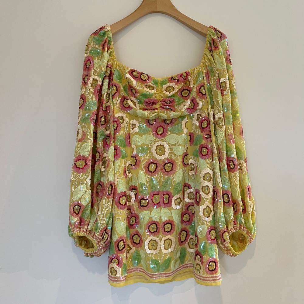 Sequin flower bright mini dress